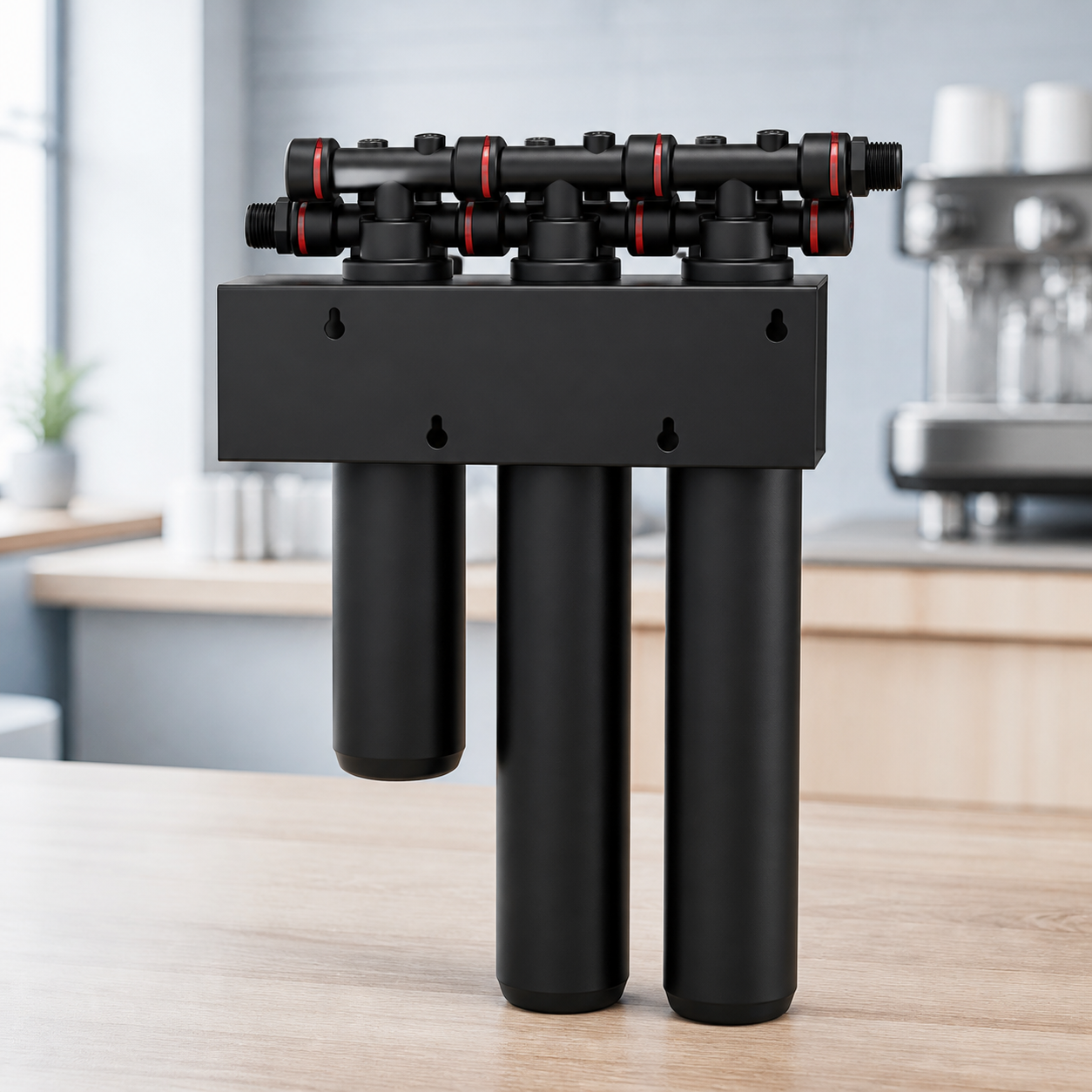 Rear mounting view of three-stage modular filter system