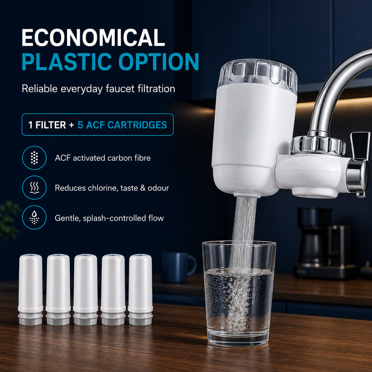 Honlly Hydro economical plastic faucet filter with five spare ACF cartridges