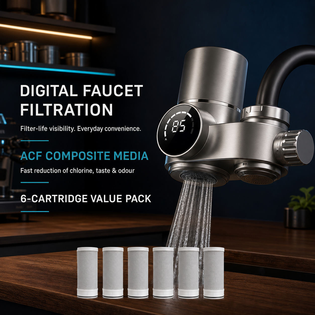 Honlly Hydro digital faucet filtration and six-cartridge pack