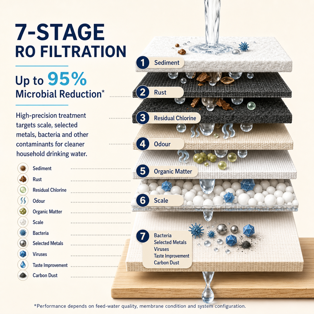 Seven-stage residential reverse-osmosis filtration process