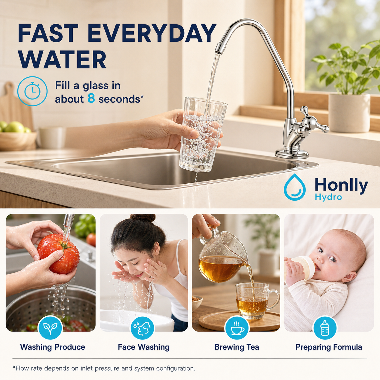 Fast filtered water for everyday household applications