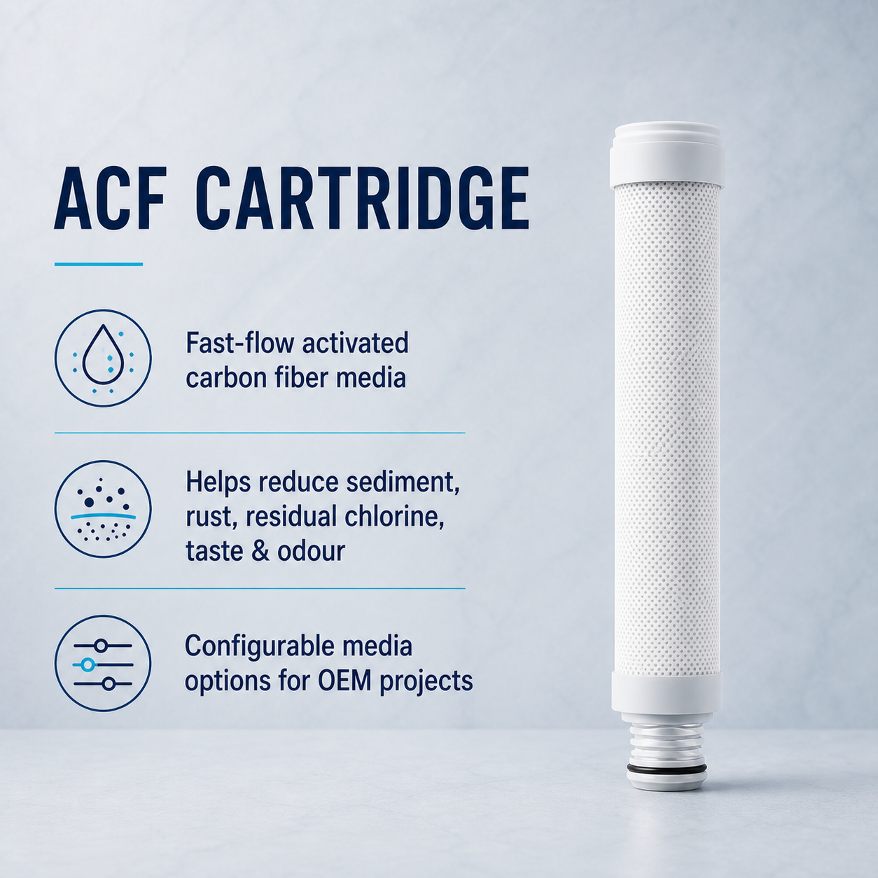Fast-flow activated carbon fiber cartridge for shower filtration