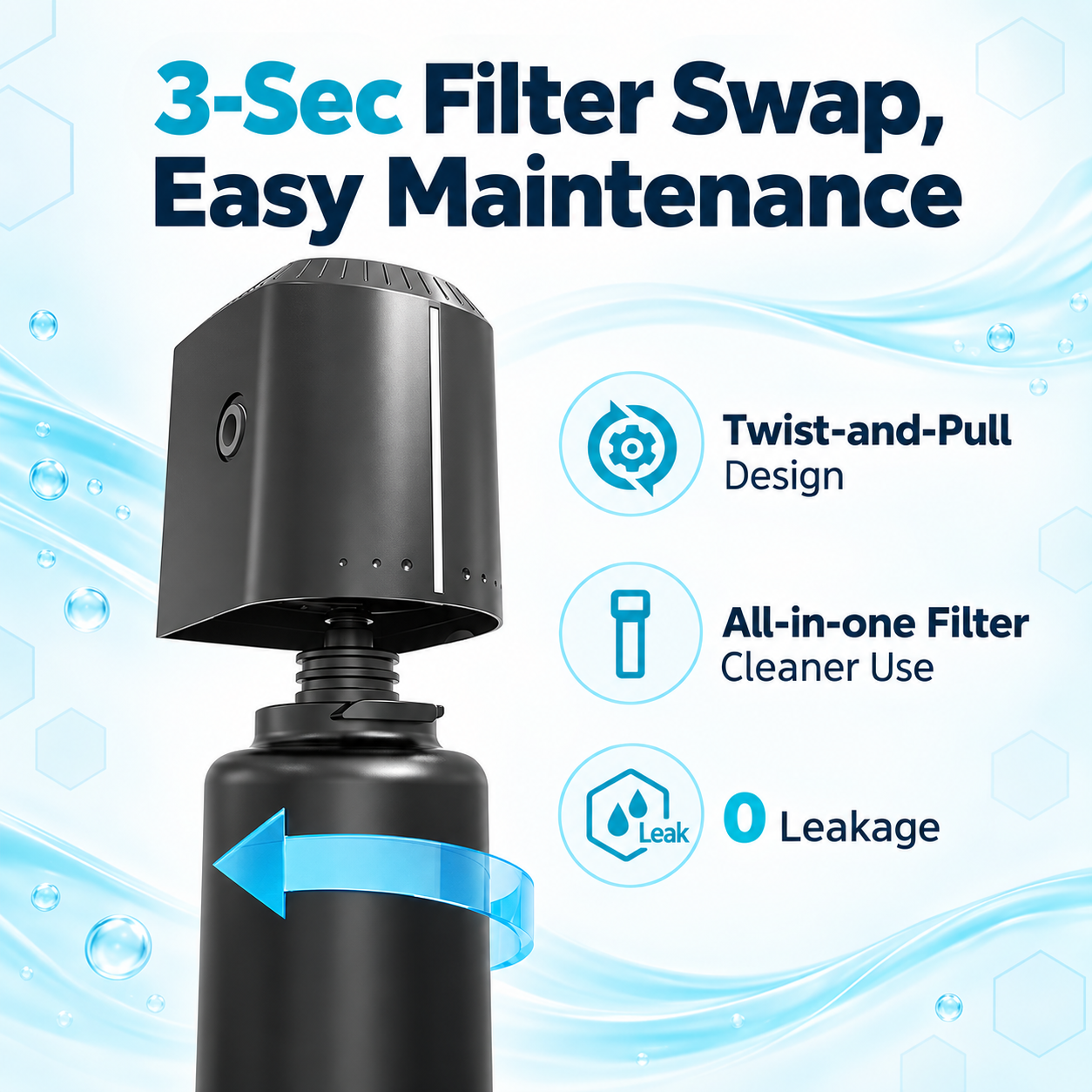 Twist-and-pull filter replacement and maintenance