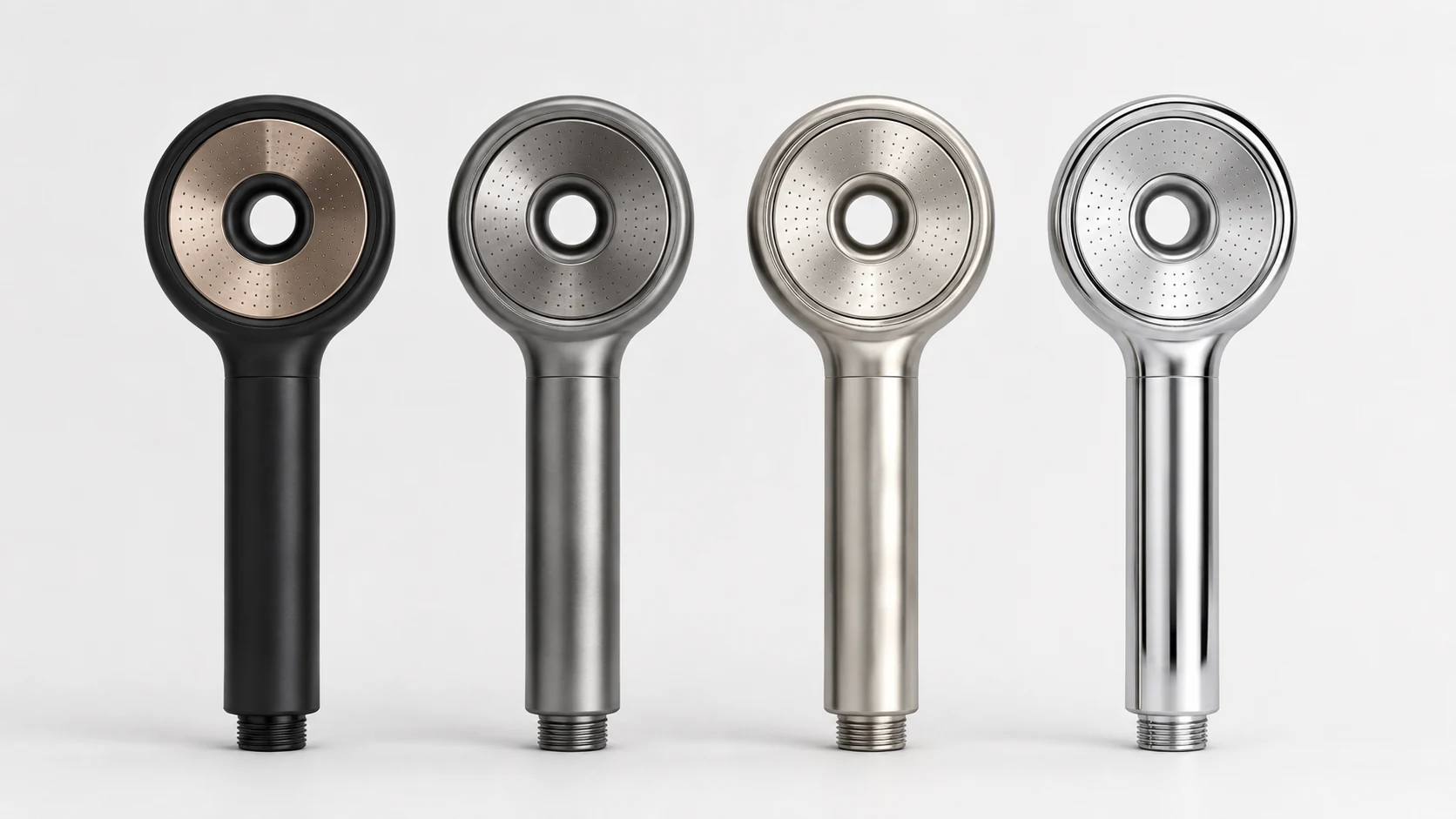 Ring shower filtration heads in four material finishes