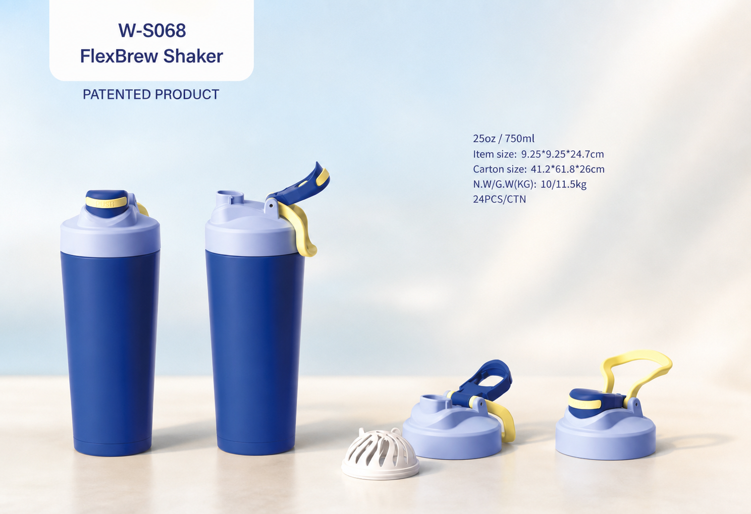 W-S068 FlexBrew Shaker sport bottle and interchangeable lids